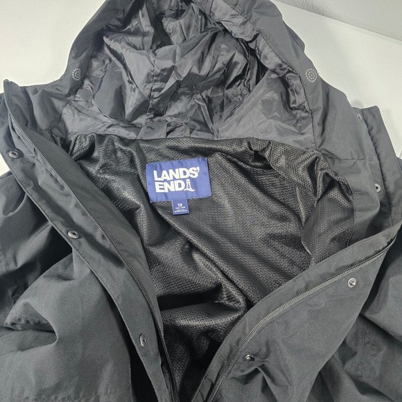 Lands End Womens 1X Black Hooded Rain Jacket Water Resistant Parka Coat 16W-18W - Picture 7 of 9